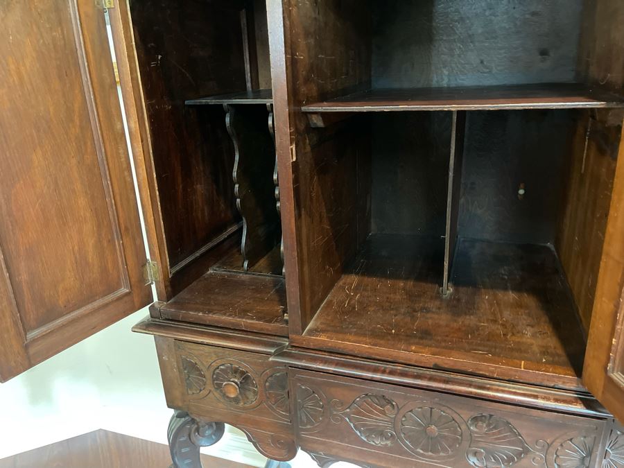 Impressive Antique Carved Wood Secretary Desk 2-Piece Cabinet 41W X 21D X 62H [Photo 20]