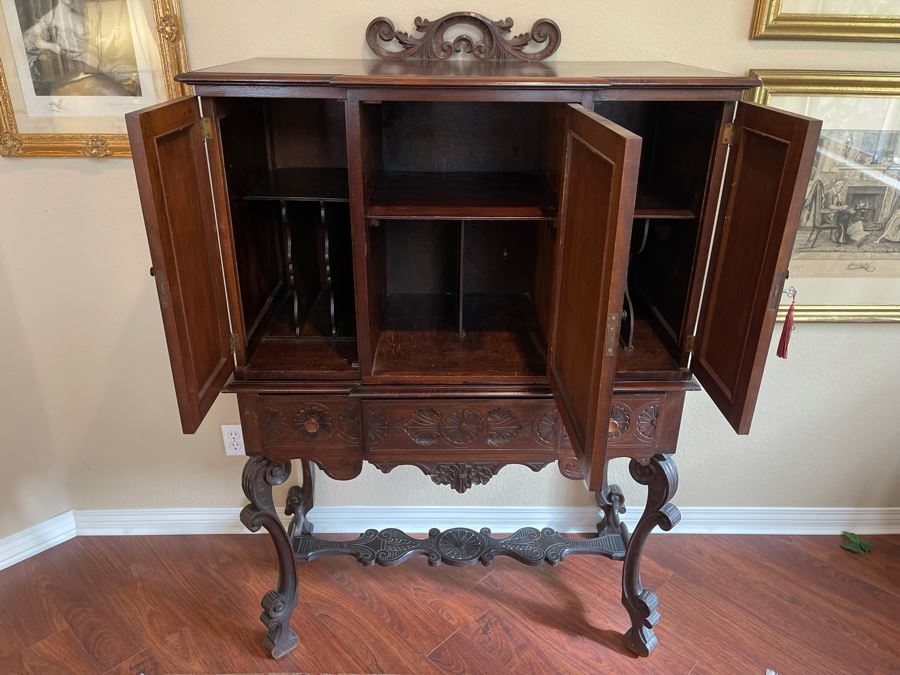 Impressive Antique Carved Wood Secretary Desk 2-Piece Cabinet 41W X 21D X 62H [Photo 3]