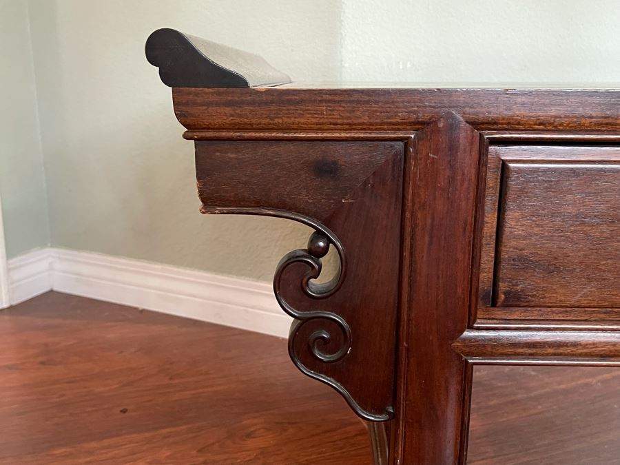 Vintage Chinese Rosewood Bench With Seat Cushion And 3-Drawers Made In Hong Kong 60W X 18D X 18H [Photo 12]