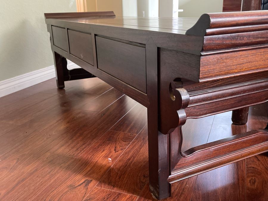 Vintage Chinese Rosewood Bench With Seat Cushion And 3-Drawers Made In Hong Kong 60W X 18D X 18H [Photo 16]