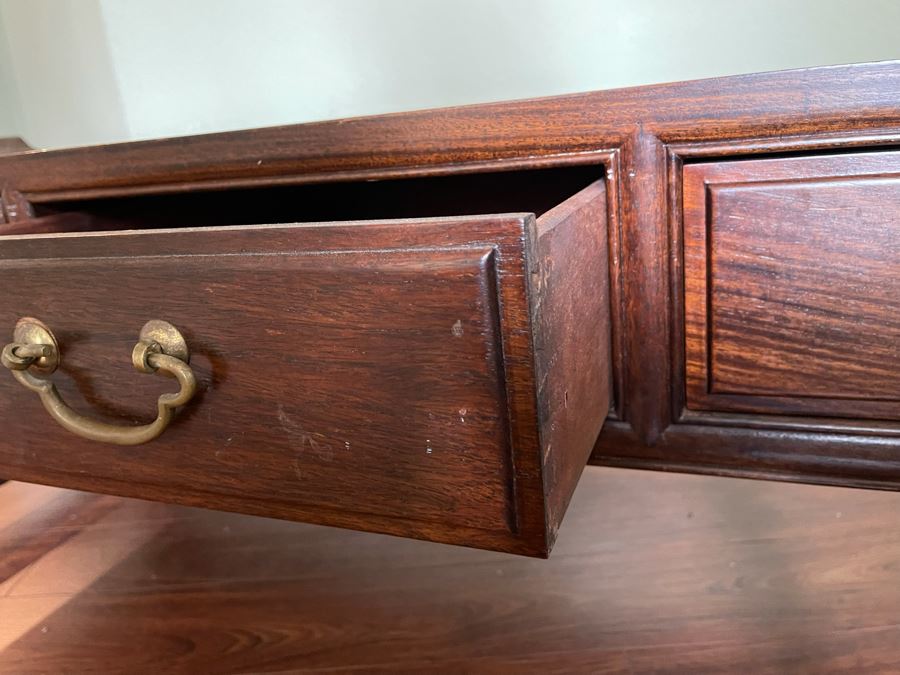Vintage Chinese Rosewood Bench With Seat Cushion And 3-Drawers Made In Hong Kong 60W X 18D X 18H [Photo 9]