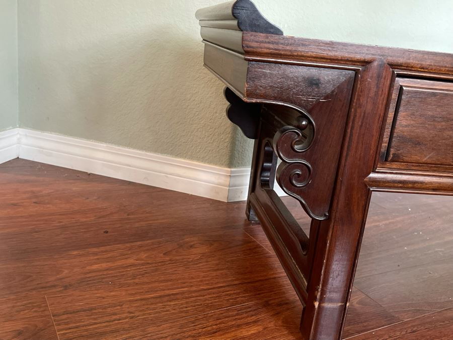 Vintage Chinese Rosewood Bench With Seat Cushion And 3-Drawers Made In Hong Kong 60W X 18D X 18H [Photo 14]