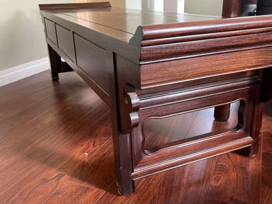 Vintage Chinese Rosewood Bench With Seat Cushion And 3-Drawers Made In Hong Kong 60W X 18D X 18H [Photo 17]
