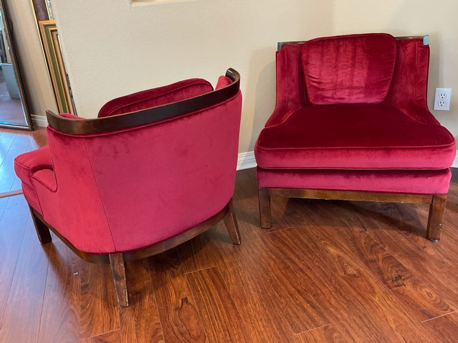 Pair Of Mid-Century Wooden Upholstered Chairs 28W X 29D X 27H [Photo 8]