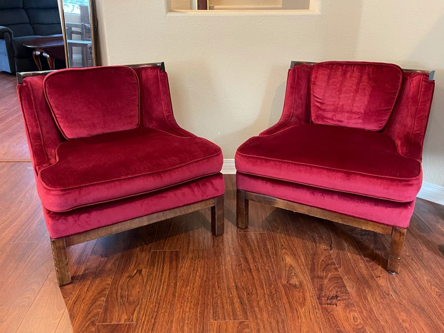 Pair Of Mid-Century Wooden Upholstered Chairs 28W X 29D X 27H