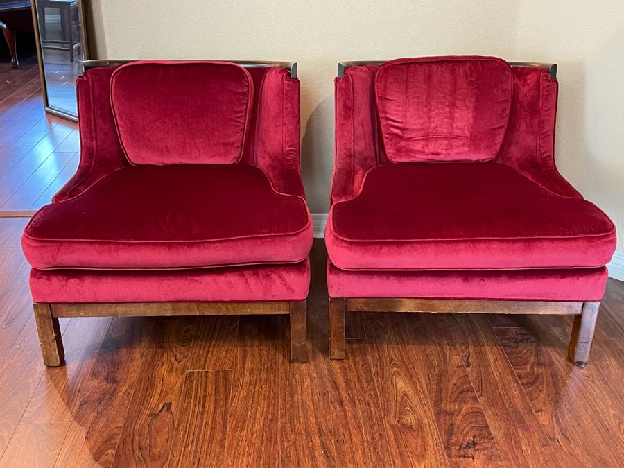 Pair Of Mid-Century Wooden Upholstered Chairs 28W X 29D X 27H [Photo 2]
