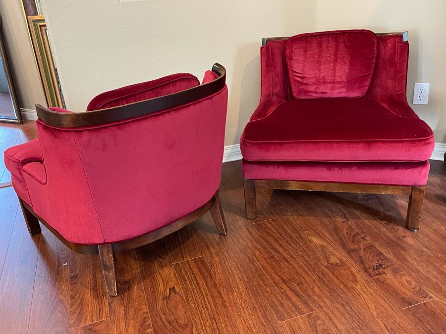 Pair Of Mid-Century Wooden Upholstered Chairs 28W X 29D X 27H [Photo 7]