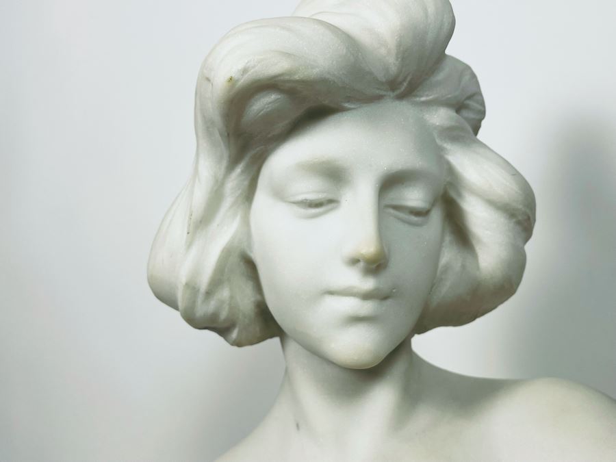 Carved Stone Bust Sculpture Of Woman On Base 11W X 6D X 22H [Photo 4]