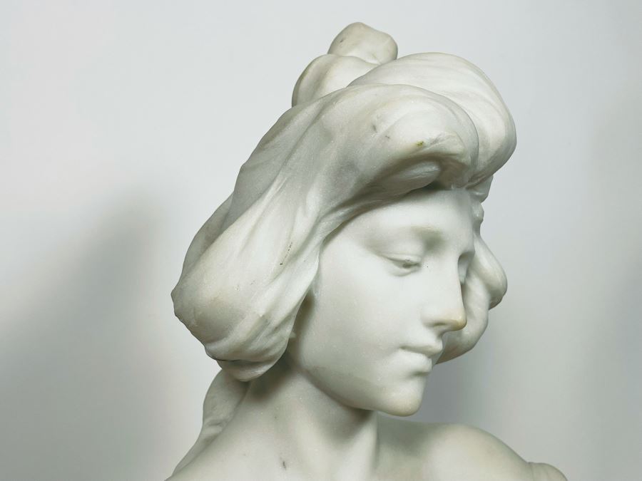 Carved Stone Bust Sculpture Of Woman On Base 11W X 6D X 22H [Photo 6]