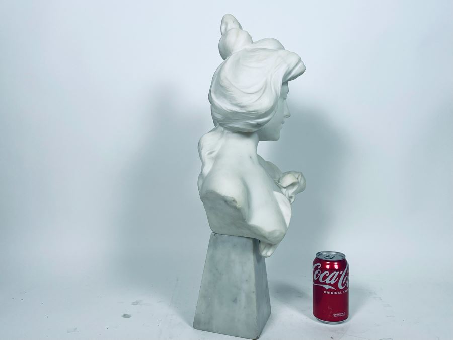 Carved Stone Bust Sculpture Of Woman On Base 11W X 6D X 22H [Photo 9]