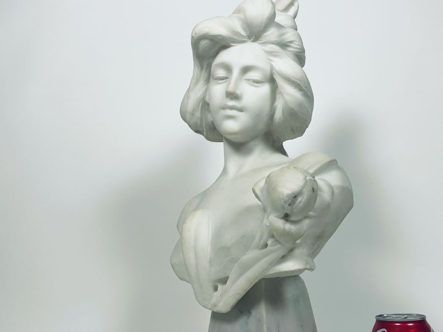 Carved Stone Bust Sculpture Of Woman On Base 11W X 6D X 22H [Photo 13]