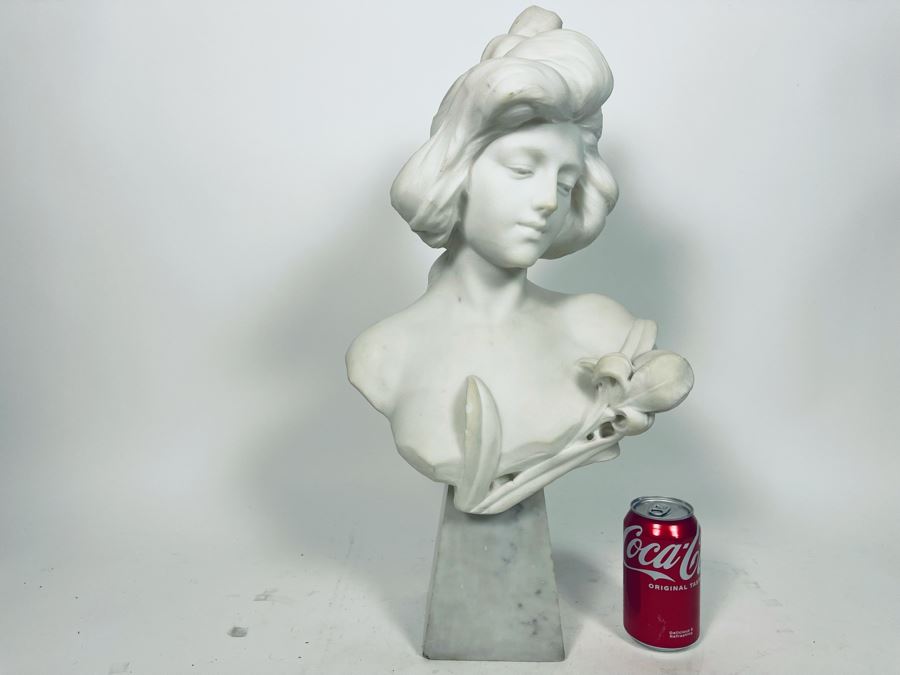 Carved Stone Bust Sculpture Of Woman On Base 11W X 6D X 22H [Photo 3]