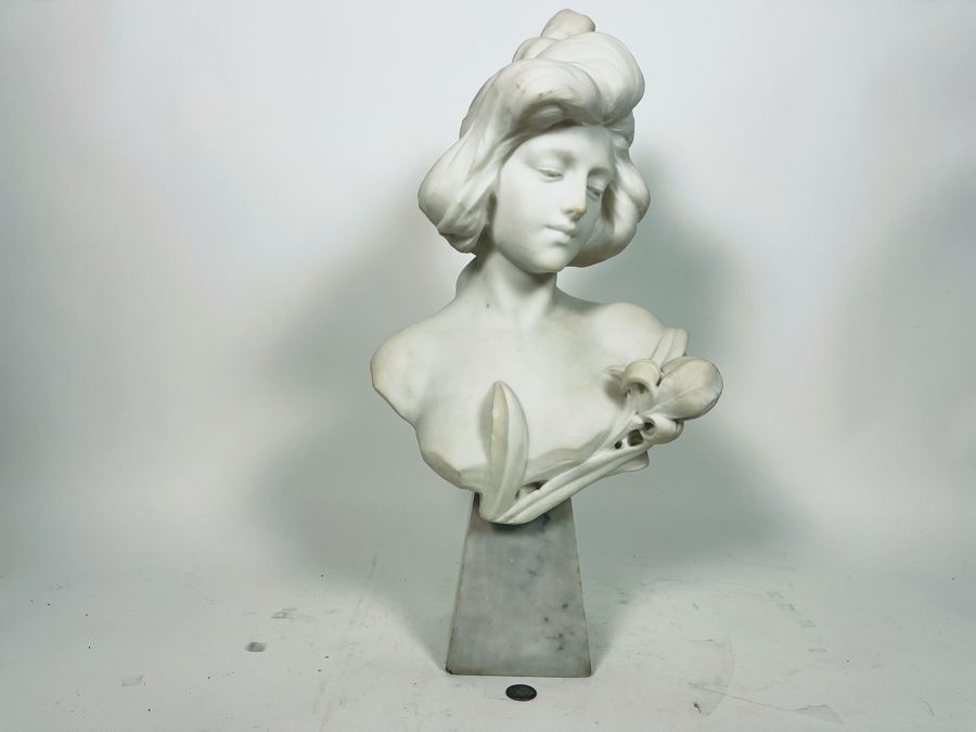 Carved Stone Bust Sculpture Of Woman On Base 11W X 6D X 22H [Photo 2]