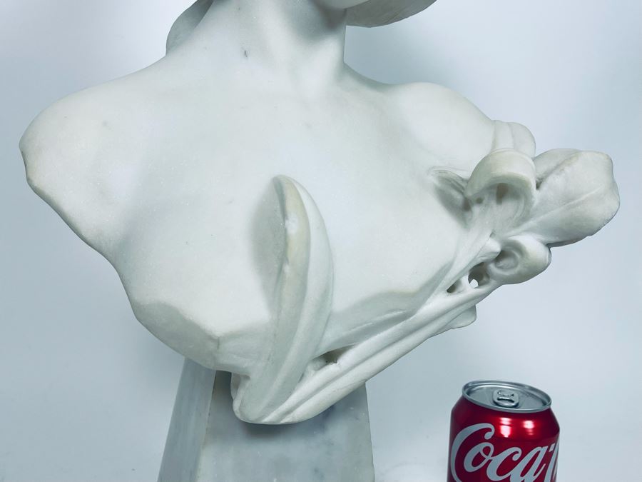 Carved Stone Bust Sculpture Of Woman On Base 11W X 6D X 22H [Photo 7]