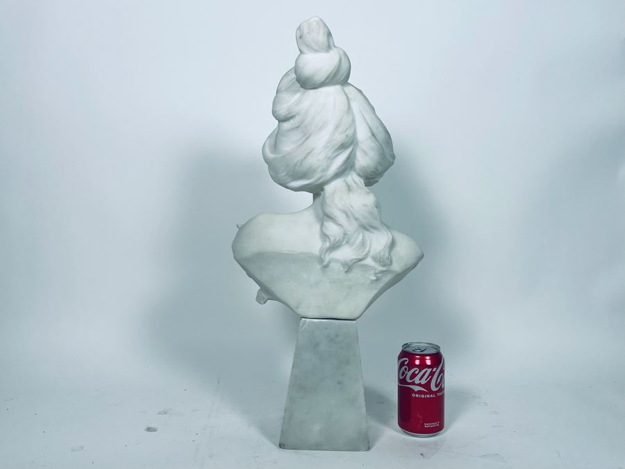 Carved Stone Bust Sculpture Of Woman On Base 11W X 6D X 22H [Photo 10]