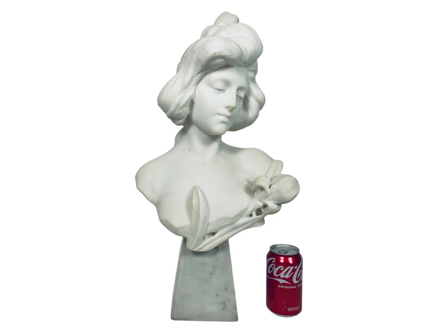 Carved Stone Bust Sculpture Of Woman On Base 11W X 6D X 22H [Photo 14]