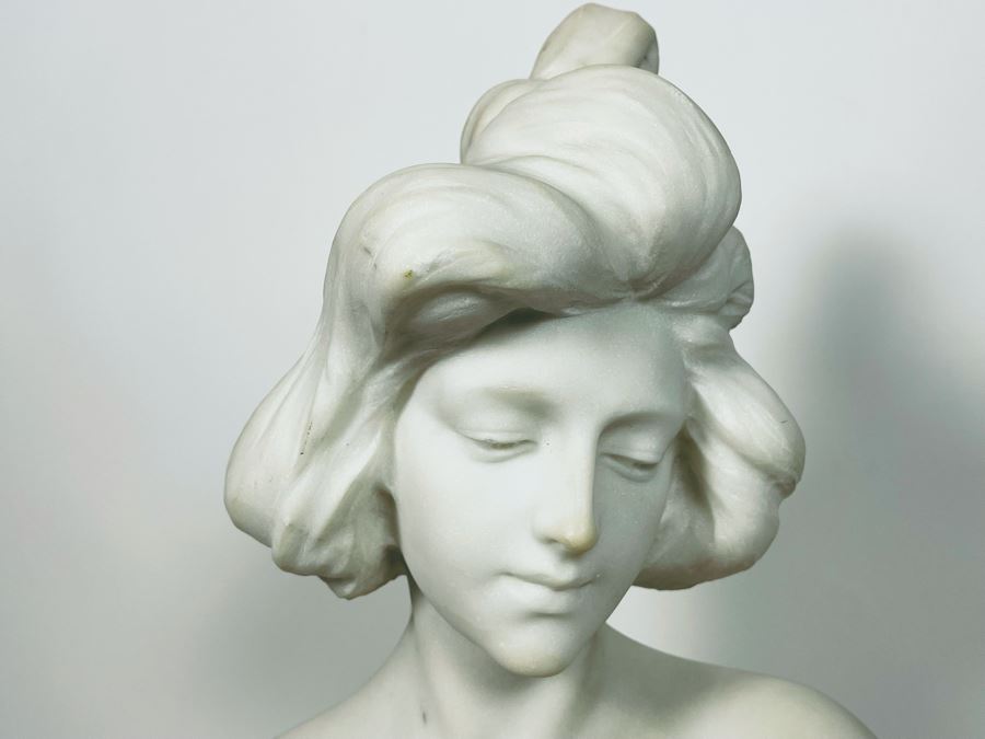 Carved Stone Bust Sculpture Of Woman On Base 11W X 6D X 22H [Photo 5]