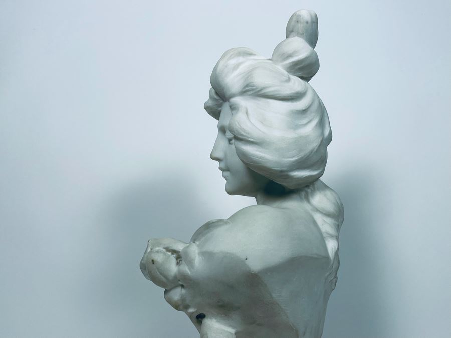 Carved Stone Bust Sculpture Of Woman On Base 11W X 6D X 22H [Photo 12]