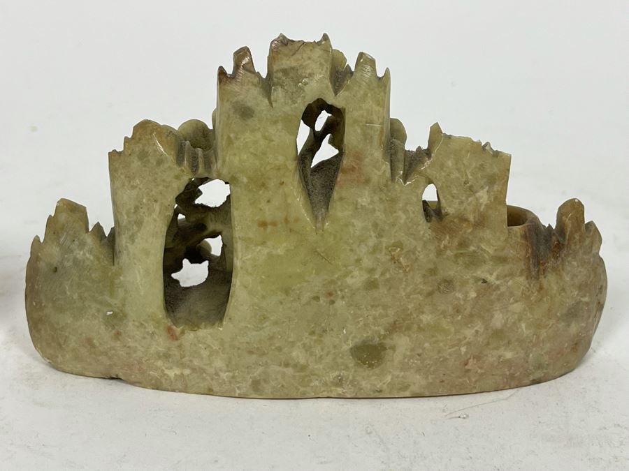 Small Chinese Carved Soapstone And Cinnabar Blue Enamel Trinket Box [Photo 7]