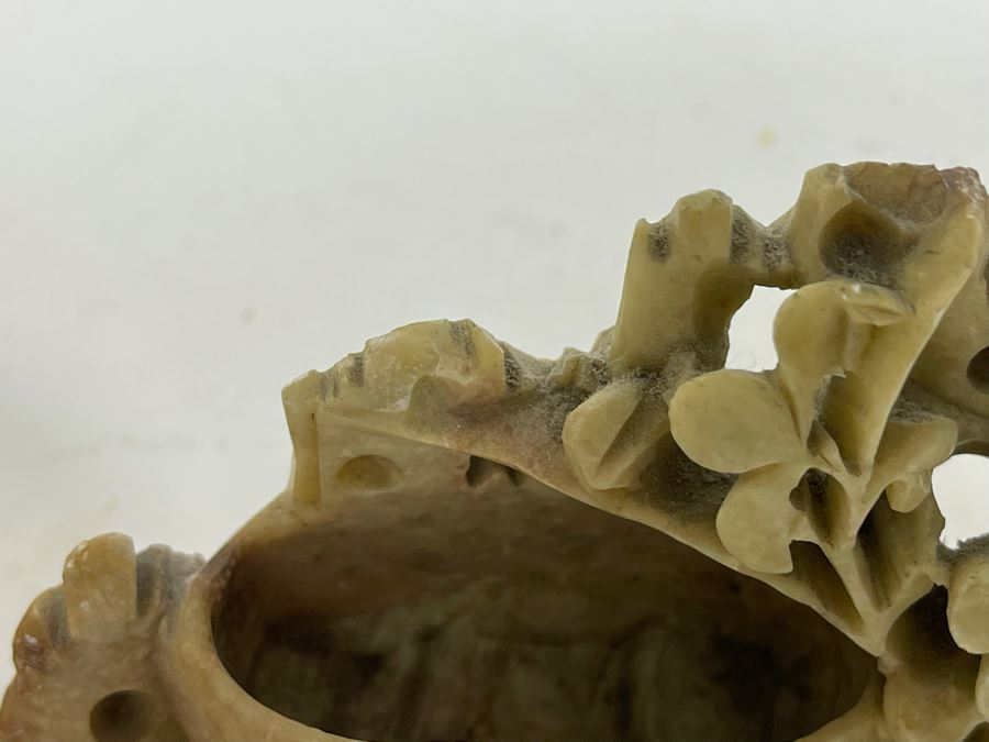 Small Chinese Carved Soapstone And Cinnabar Blue Enamel Trinket Box [Photo 6]