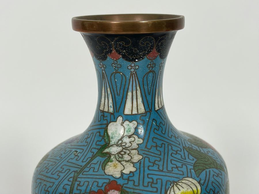 Small Chinese Cloisonne Vase With Wooden Stand 7H [Photo 4]