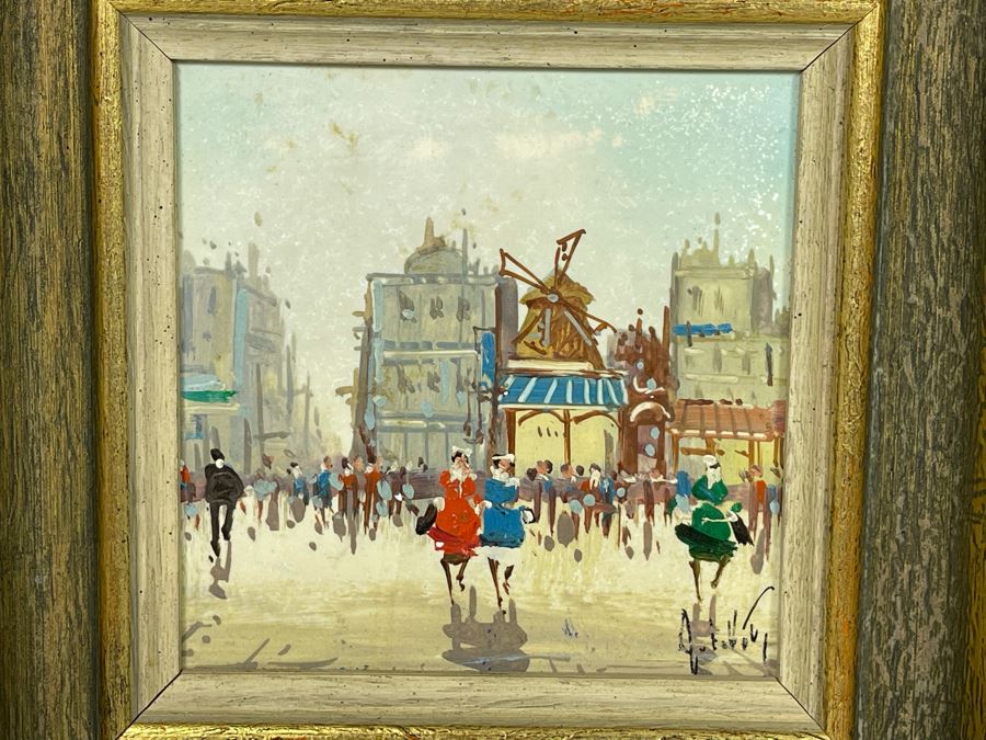 Pair Of Original Parisian Scene Painting 5.5 X 5.5 Framed 10.5 X 10.5 [Photo 7]