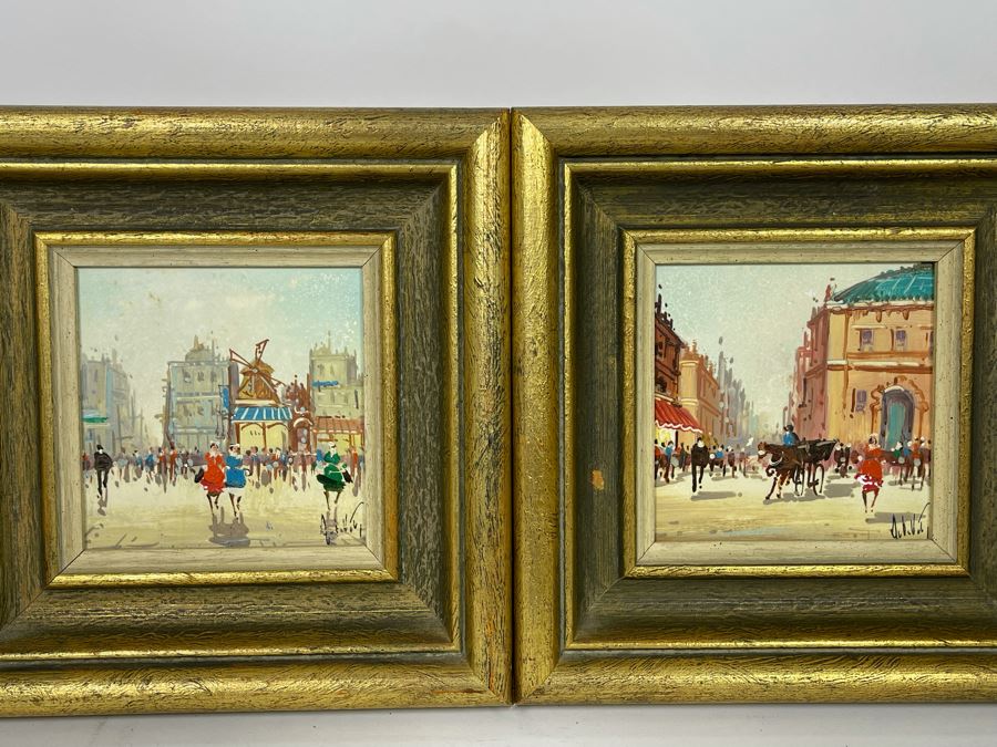 Pair Of Original Parisian Scene Painting 5.5 X 5.5 Framed 10.5 X 10.5 [Photo 3]