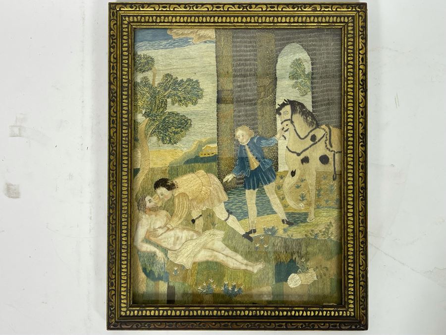 Original Antique Embroidery Artwork Framed 10.5 X 13 [Photo 2]