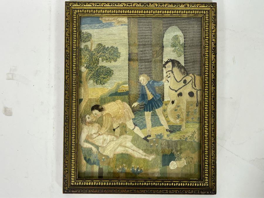 Original Antique Embroidery Artwork Framed 10.5 X 13 [Photo 3]