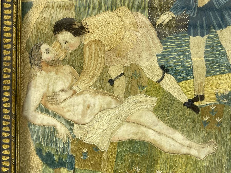 Original Antique Embroidery Artwork Framed 10.5 X 13 [Photo 6]