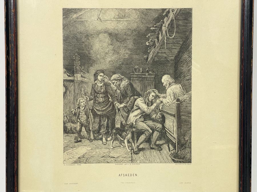 Antique Norwegian Engraving Afskeden The Farewell Raderet Af L. H. Fischer Painted By A. Tidemand By Mittet & Co., Oslo 7 X 9 Framed 10.5 X 13 [Photo 3]