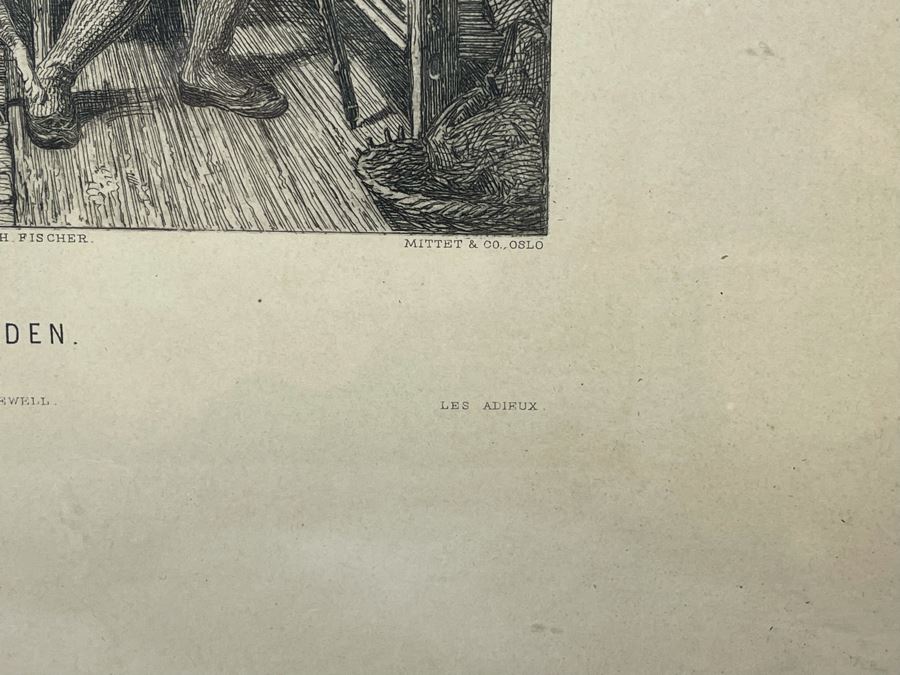 Antique Norwegian Engraving Afskeden The Farewell Raderet Af L. H. Fischer Painted By A. Tidemand By Mittet & Co., Oslo 7 X 9 Framed 10.5 X 13 [Photo 7]