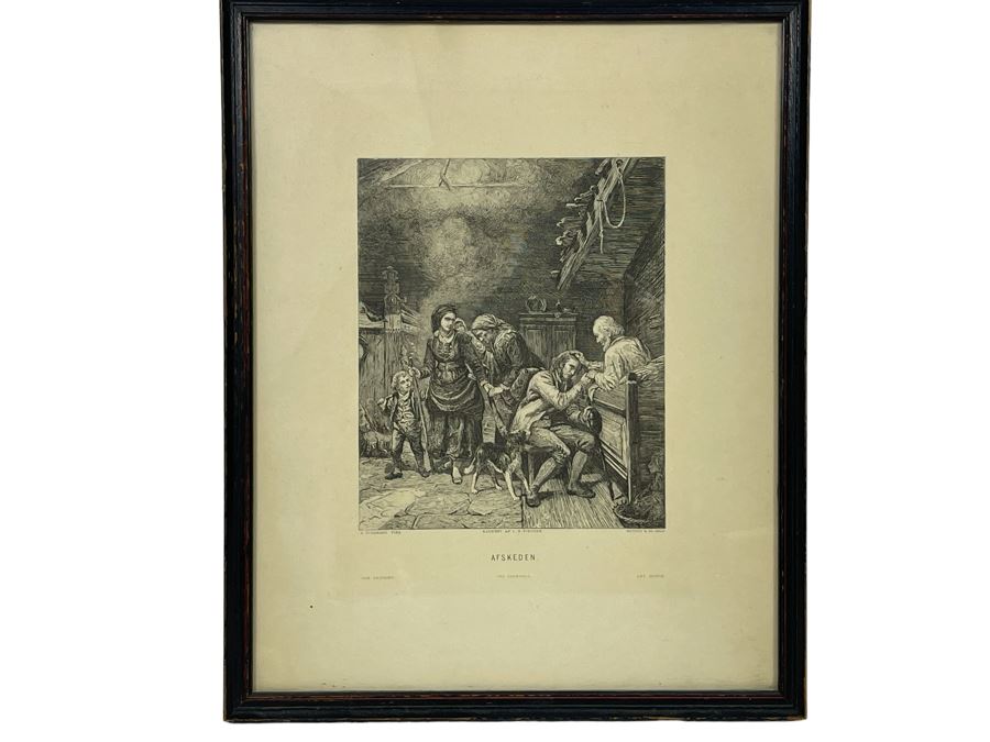 Antique Norwegian Engraving Afskeden The Farewell Raderet Af L. H. Fischer Painted By A. Tidemand By Mittet & Co., Oslo 7 X 9 Framed 10.5 X 13 [Photo 2]
