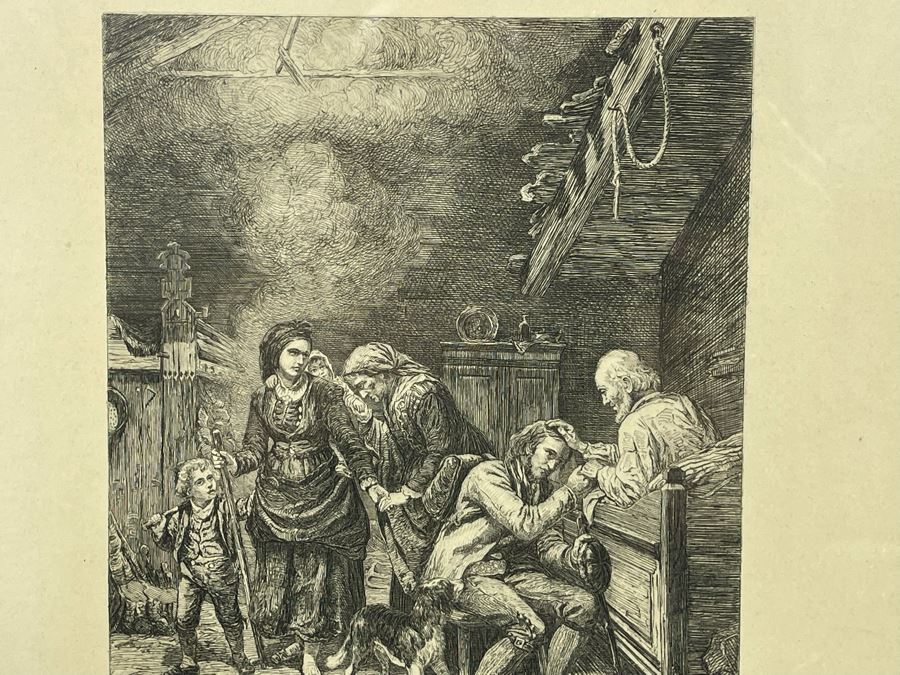Antique Norwegian Engraving Afskeden The Farewell Raderet Af L. H. Fischer Painted By A. Tidemand By Mittet & Co., Oslo 7 X 9 Framed 10.5 X 13 [Photo 4]