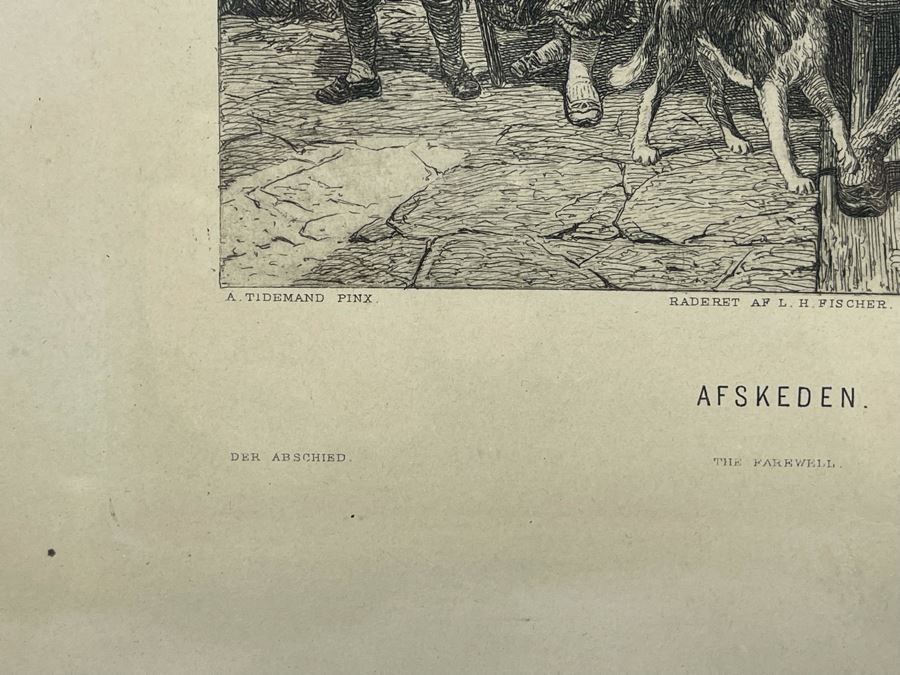 Antique Norwegian Engraving Afskeden The Farewell Raderet Af L. H. Fischer Painted By A. Tidemand By Mittet & Co., Oslo 7 X 9 Framed 10.5 X 13 [Photo 8]