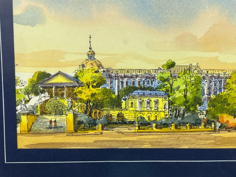 Original European Pen And Ink Watercolor Signed Painting 12 X 5.5 Framed 14.5 X 9 [Photo 8]