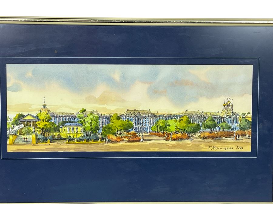 Original European Pen And Ink Watercolor Signed Painting 12 X 5.5 Framed 14.5 X 9 [Photo 1]