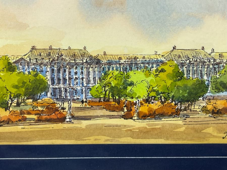 Original European Pen And Ink Watercolor Signed Painting 12 X 5.5 Framed 14.5 X 9 [Photo 7]