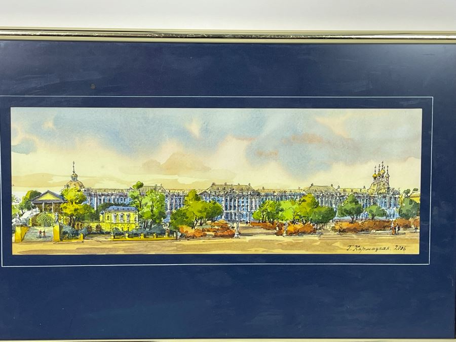 Original European Pen And Ink Watercolor Signed Painting 12 X 5.5 Framed 14.5 X 9 [Photo 3]