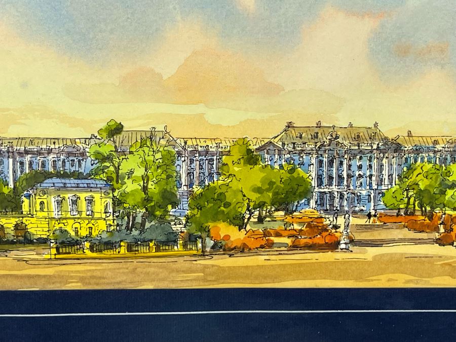 Original European Pen And Ink Watercolor Signed Painting 12 X 5.5 Framed 14.5 X 9 [Photo 9]