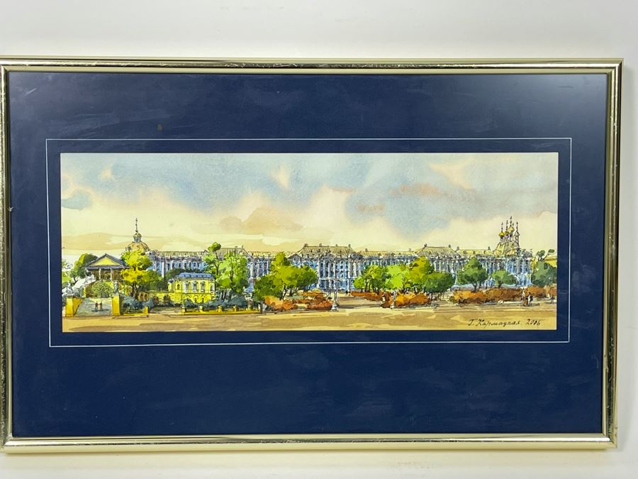 Original European Pen And Ink Watercolor Signed Painting 12 X 5.5 Framed 14.5 X 9 [Photo 2]