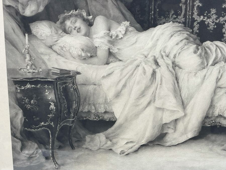 Antique Engraving By F. Vinea Firenze Titled 'Un Reve D' Amour' 'A Dream Of Love' 1896 Fishel Adler & Schwartz NY Printed In Austria Francesco Vinea (Italian, 1845-1902) Facsimile Signed Lower Right / Appears To Be Pencil Signed By F. Vinea In Lower Left [Photo 10]