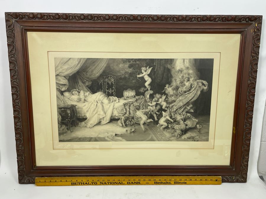 Antique Engraving By F. Vinea Firenze Titled 'Un Reve D' Amour' 'A Dream Of Love' 1896 Fishel Adler & Schwartz NY Printed In Austria Francesco Vinea (Italian, 1845-1902) Facsimile Signed Lower Right / Appears To Be Pencil Signed By F. Vinea In Lower Left [Photo 38]
