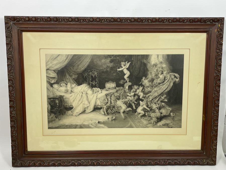Antique Engraving By F. Vinea Firenze Titled 'Un Reve D' Amour' 'A Dream Of Love' 1896 Fishel Adler & Schwartz NY Printed In Austria Francesco Vinea (Italian, 1845-1902) Facsimile Signed Lower Right / Appears To Be Pencil Signed By F. Vinea In Lower Left [Photo 4]