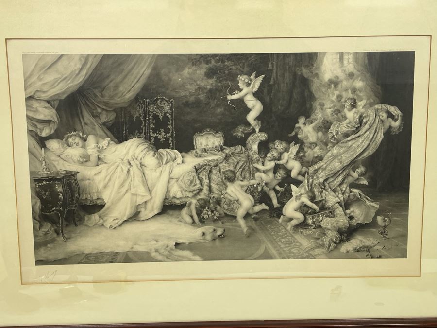 Antique Engraving By F. Vinea Firenze Titled 'Un Reve D' Amour' 'A Dream Of Love' 1896 Fishel Adler & Schwartz NY Printed In Austria Francesco Vinea (Italian, 1845-1902) Facsimile Signed Lower Right / Appears To Be Pencil Signed By F. Vinea In Lower Left [Photo 8]