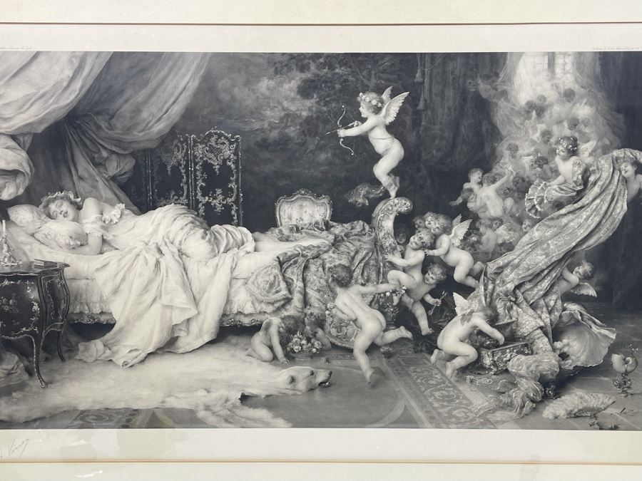 Antique Engraving By F. Vinea Firenze Titled 'Un Reve D' Amour' 'A Dream Of Love' 1896 Fishel Adler & Schwartz NY Printed In Austria Francesco Vinea (Italian, 1845-1902) Facsimile Signed Lower Right / Appears To Be Pencil Signed By F. Vinea In Lower Left [Photo 34]