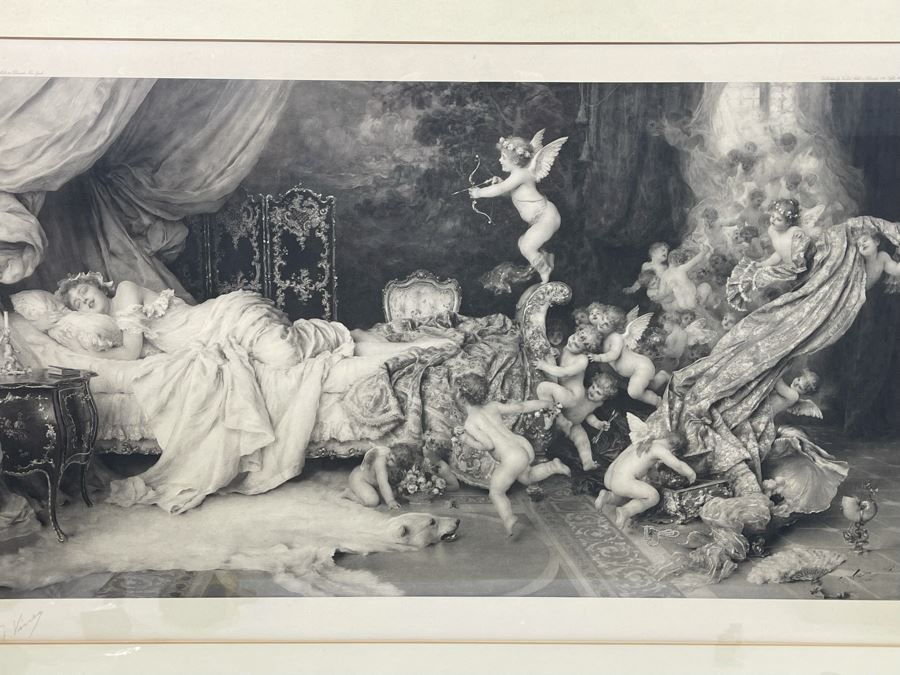 Antique Engraving By F. Vinea Firenze Titled 'Un Reve D' Amour' 'A Dream Of Love' 1896 Fishel Adler & Schwartz NY Printed In Austria Francesco Vinea (Italian, 1845-1902) Facsimile Signed Lower Right / Appears To Be Pencil Signed By F. Vinea In Lower Left [Photo 35]