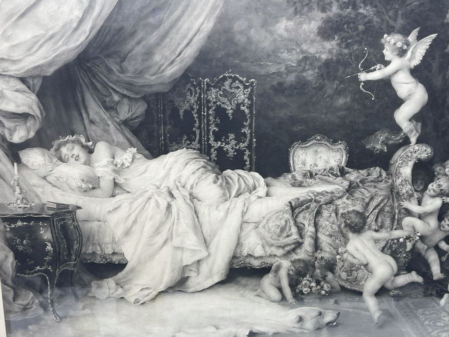 Antique Engraving By F. Vinea Firenze Titled 'Un Reve D' Amour' 'A Dream Of Love' 1896 Fishel Adler & Schwartz NY Printed In Austria Francesco Vinea (Italian, 1845-1902) Facsimile Signed Lower Right / Appears To Be Pencil Signed By F. Vinea In Lower Left [Photo 32]