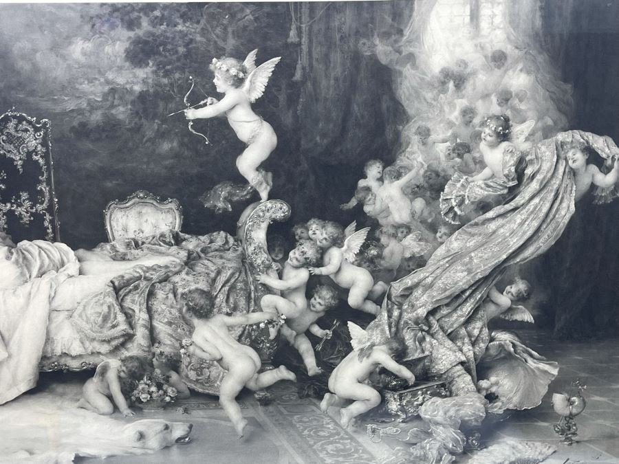 Antique Engraving By F. Vinea Firenze Titled 'Un Reve D' Amour' 'A Dream Of Love' 1896 Fishel Adler & Schwartz NY Printed In Austria Francesco Vinea (Italian, 1845-1902) Facsimile Signed Lower Right / Appears To Be Pencil Signed By F. Vinea In Lower Left [Photo 33]