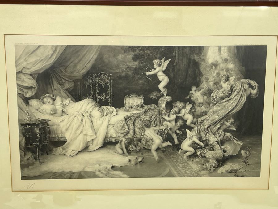 Antique Engraving By F. Vinea Firenze Titled 'Un Reve D' Amour' 'A Dream Of Love' 1896 Fishel Adler & Schwartz NY Printed In Austria Francesco Vinea (Italian, 1845-1902) Facsimile Signed Lower Right / Appears To Be Pencil Signed By F. Vinea In Lower Left